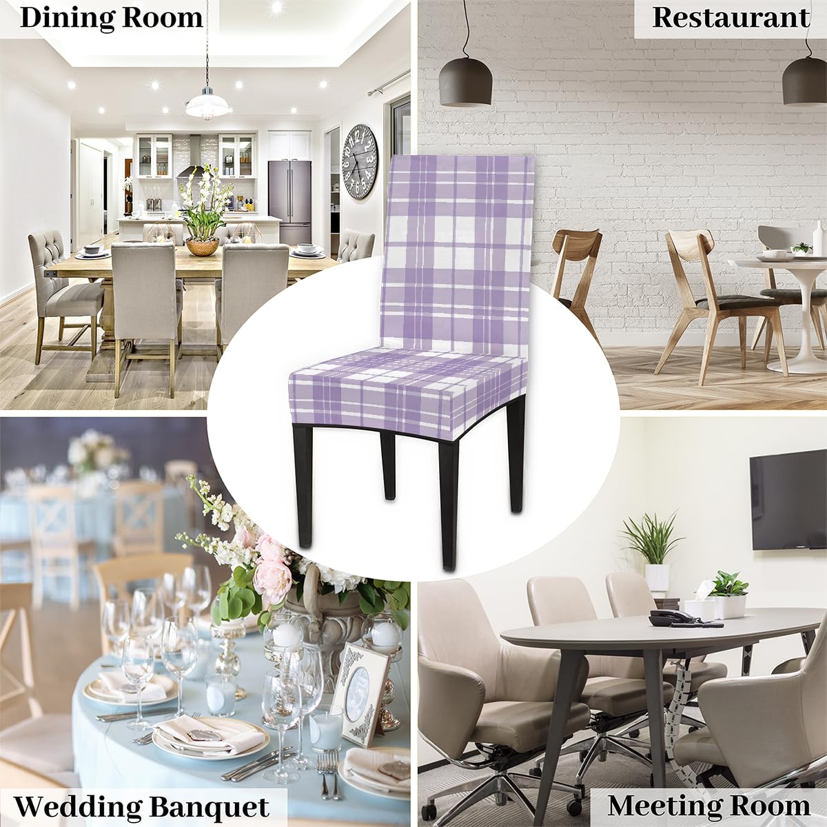 Mexpekil Set di 6 coprisedia elasticizzati per sala da pranzo, lavabili, per cucina, matrimoni, feste, colore: viola e bianco