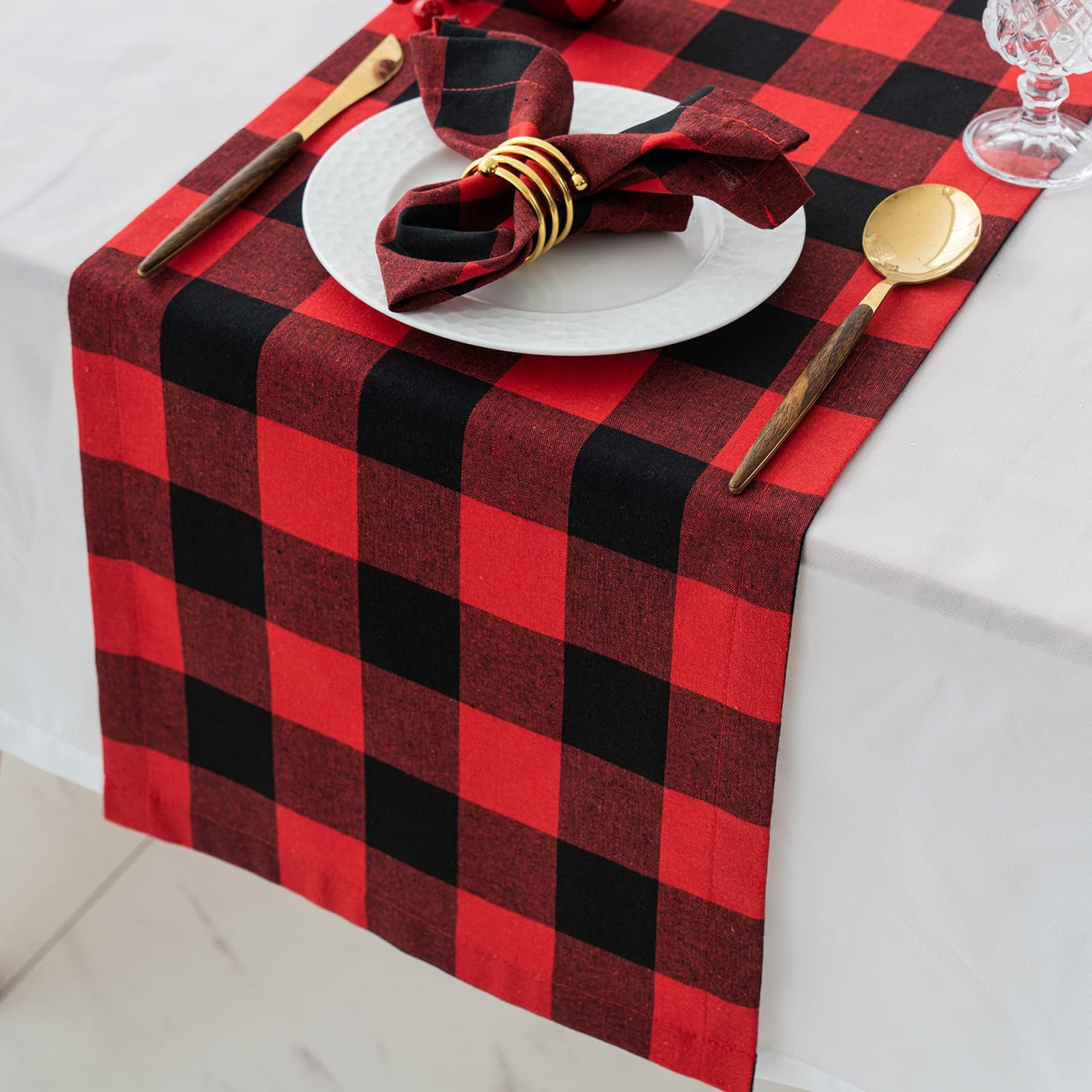 Buffalo Plaid Table Runner 12X72inch,Red and Black Check Table Runner for Christmas, Thanksgiving Decor