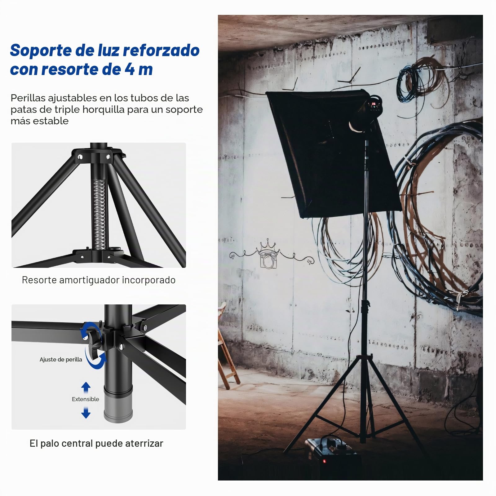 Soonpho 400cm Air Pro Soporte de luz Trípode de lámpara de Aire amortiguado Soporte de luz de Aluminio 4m de Altura máxima 15kg de Capacidad de Carga, Estable y cómodo Soporte de luz