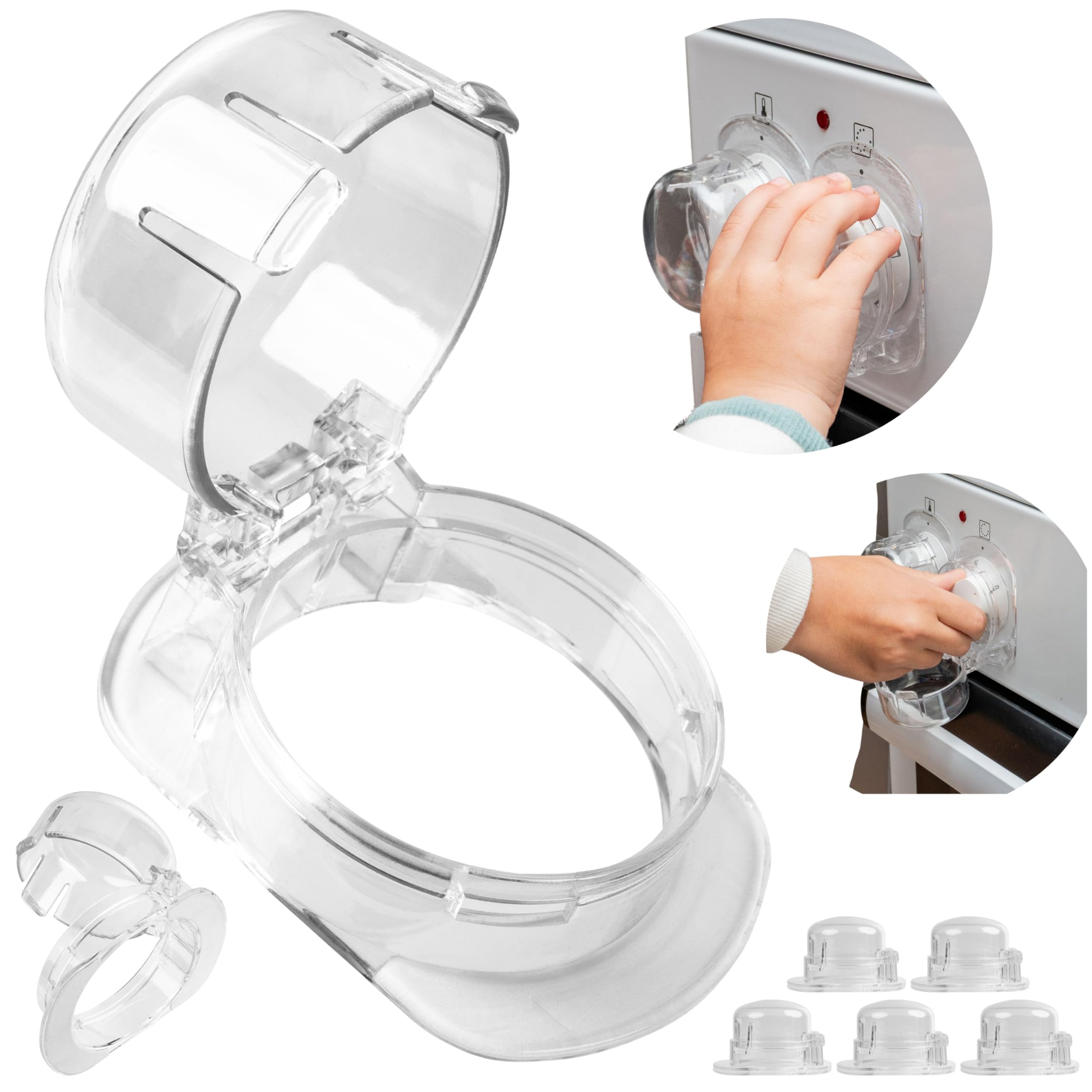 Herdknöpfe Kindersicherung, 6 Pack, in Transparent, für große Bedienknöpfe mit max. Ø 52 x 45 mm, min. 63 mm Knopf Abstand, Herd Bedienfeld Babysicherung, Herdschutz Drehknopf, Kinder Sicherung Taste