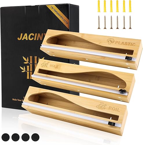 3in1 Detachable Plastic Wrap and Foil Dispenser with Sliding Cutter Parchment Paper Aluminum Foil Storage Organizer Holder Fits 12" Roll for Small