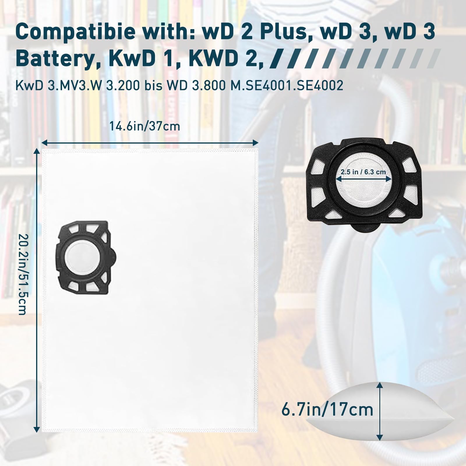 12 KFI 357 Torba odkurzacza kompatybilna z Kärcher WD2 Bag, WD3, KWD1, KWD2, KWD3, MV3, WD3200 - WD3800 M, SE4001, SE4002 Odkurzacz