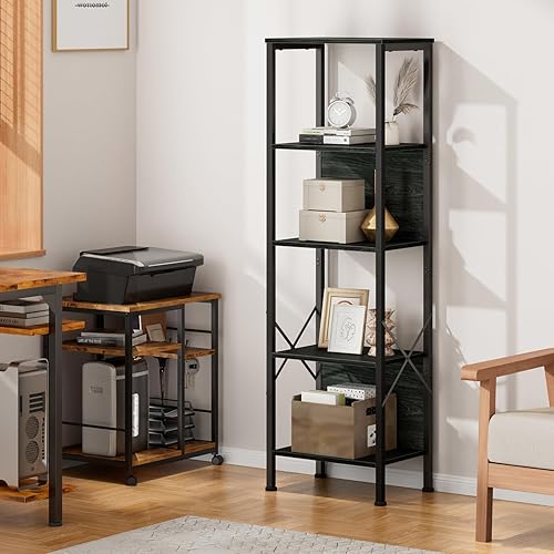 Miniatura 7 de Furologee Estantería alta de 5 niveles con parte posterior, estantería industrial estrecha, estantes de pie de exhibición, estantes esquineros de