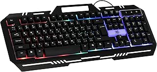 كيبورد اكس او X-20 بسلك USB باضاءة LED RGB للالعاب للكمبيوتر، اسود