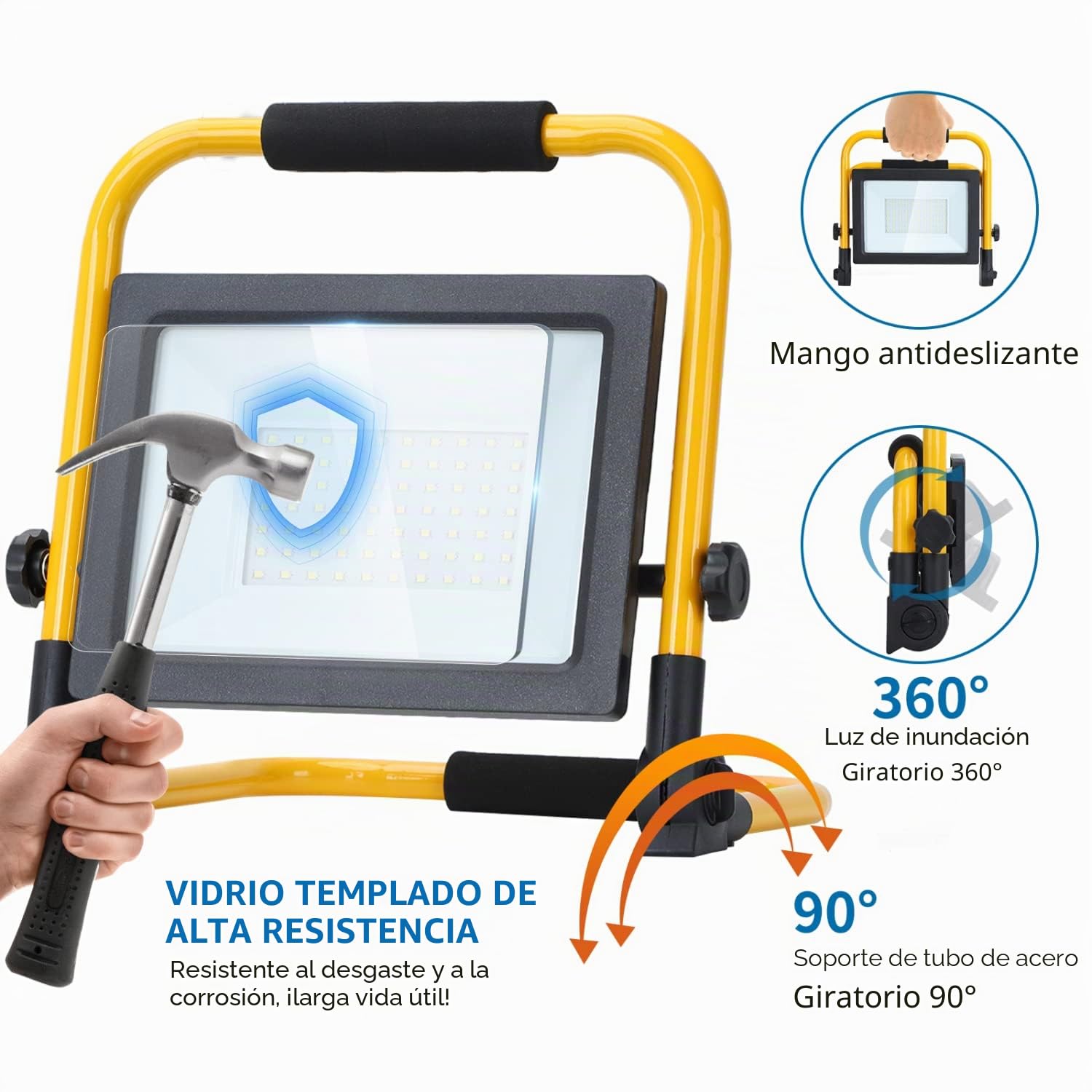 Aigostar Foco de Trabajo LED 50W,4480LM,Foco LED Portátil con Giratorio 360º,Impermeable,Soporte plegable,para Uso en Interiores y Exteriores,para Obra, Taller, Garaje,6500K Luz Blanca,2 piezas