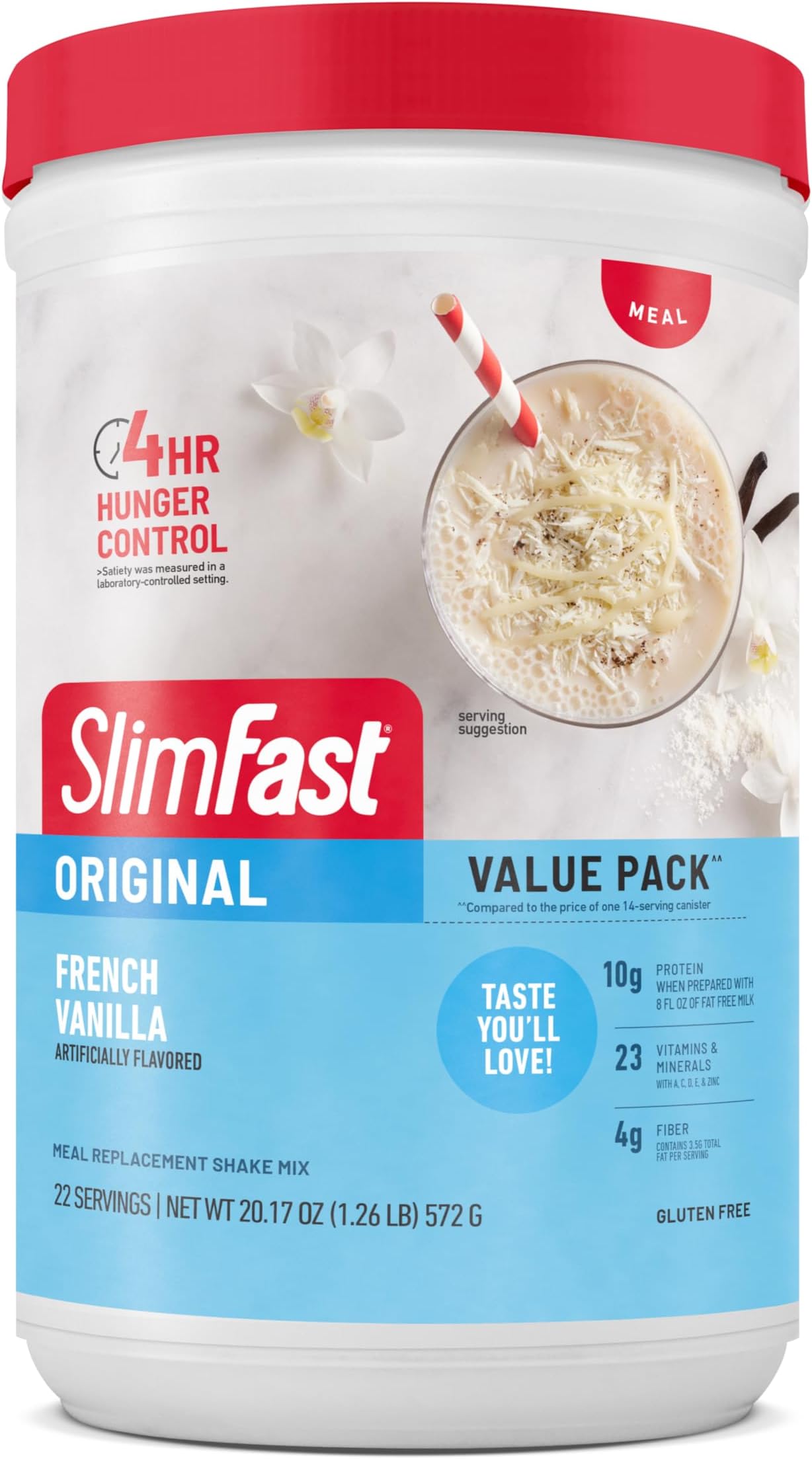 SlimFast Meal Replacement Powder, Original French Vanilla, Weight Loss Shake Mix, 10g of Protein, 22 Servings