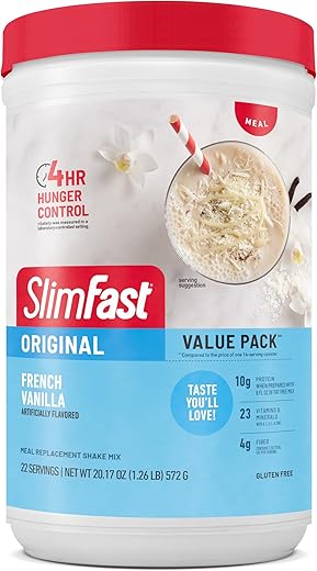 SlimFast Meal Replacement Powder, Original French Vanilla, Weight Loss Shake Mix, 10g of Protein, 22 Servings (Packaging May Vary)