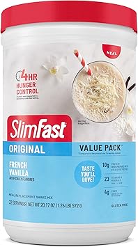 SlimFast Meal Replacement Powder, Original French Vanilla, Weight Loss Shake Mix, 10g of Protein, 22 Servings (Packaging May Vary)
