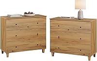 WAMPAT Set of 2 Large 3-Drawer Nightstands, Modern Oak Brown Bedside Tables with Wide Storage, Easy Assembly 35" Wide