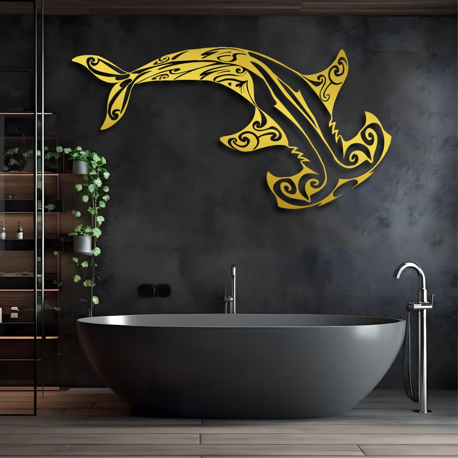 Décoration Murale en Métal Requin-Marteau, Grand Design Océan Or