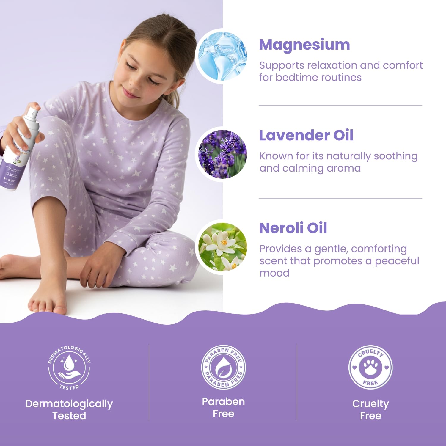 Kids Magnesium Sleep Spray with Lavender & Neroli – Calming Bedtime Mist for Legs, Feet & Body – Gentle Magnesium Oil Spray for Kids – Aromatherapy Pillow & Room Spray for Relaxation & Comfort