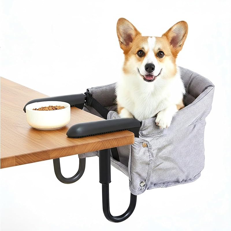 Cadeira elevatória dobrável para alimentação de cães e gatos com fixação à mesa Soaoo, Cinza
