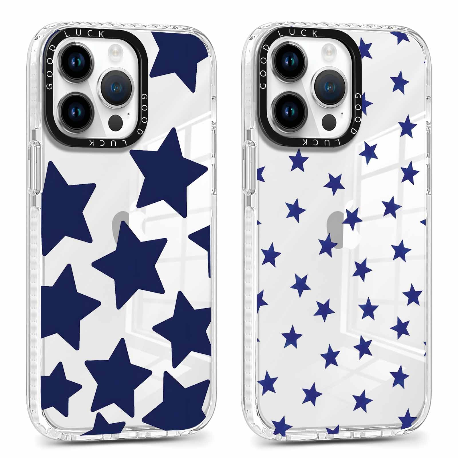 Phoona 2 Stück Handyhülle für iPhone 12 Pro Max Hülle 6,7'', Aesthetic Blau Sterne Muster Design Weiche TPU Ultra Dünn Transparent Silikon Schutzhülle