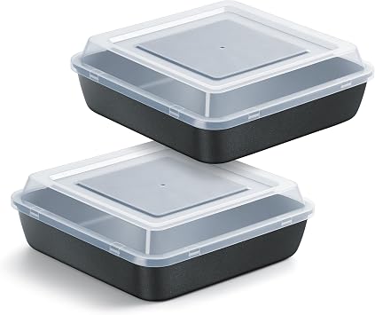 E-far 8x8 Inch Square Baking Pan with Lid Set, Nonstick Square Cake Pans Metal Bakeware for Oven Cooking Lasagna Brownies, Stainless Steel Core & Easy Release, 4 Pieces2 Pans+2 Covers