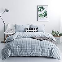 Vista 8 de SUSYBAO Juego de funda de edredón a cuadros azules, tamaño Queen, 100% algodón lavado, juego de funda de edredón de 3 piezas, 1 funda de edredón