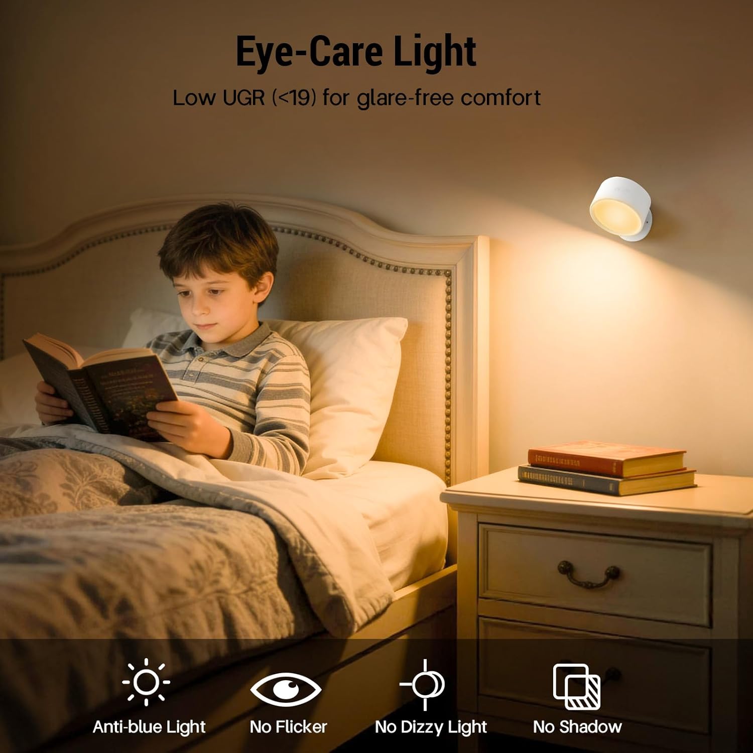LED Wall Lights, [160H Battery Operated] Wireless Rechargeable Mounted, 3 Color & 4 Brightness Level & 360°Rotate & Touch or Remote, Wall Sconces for Reading Bedroom(White,Set of 2)