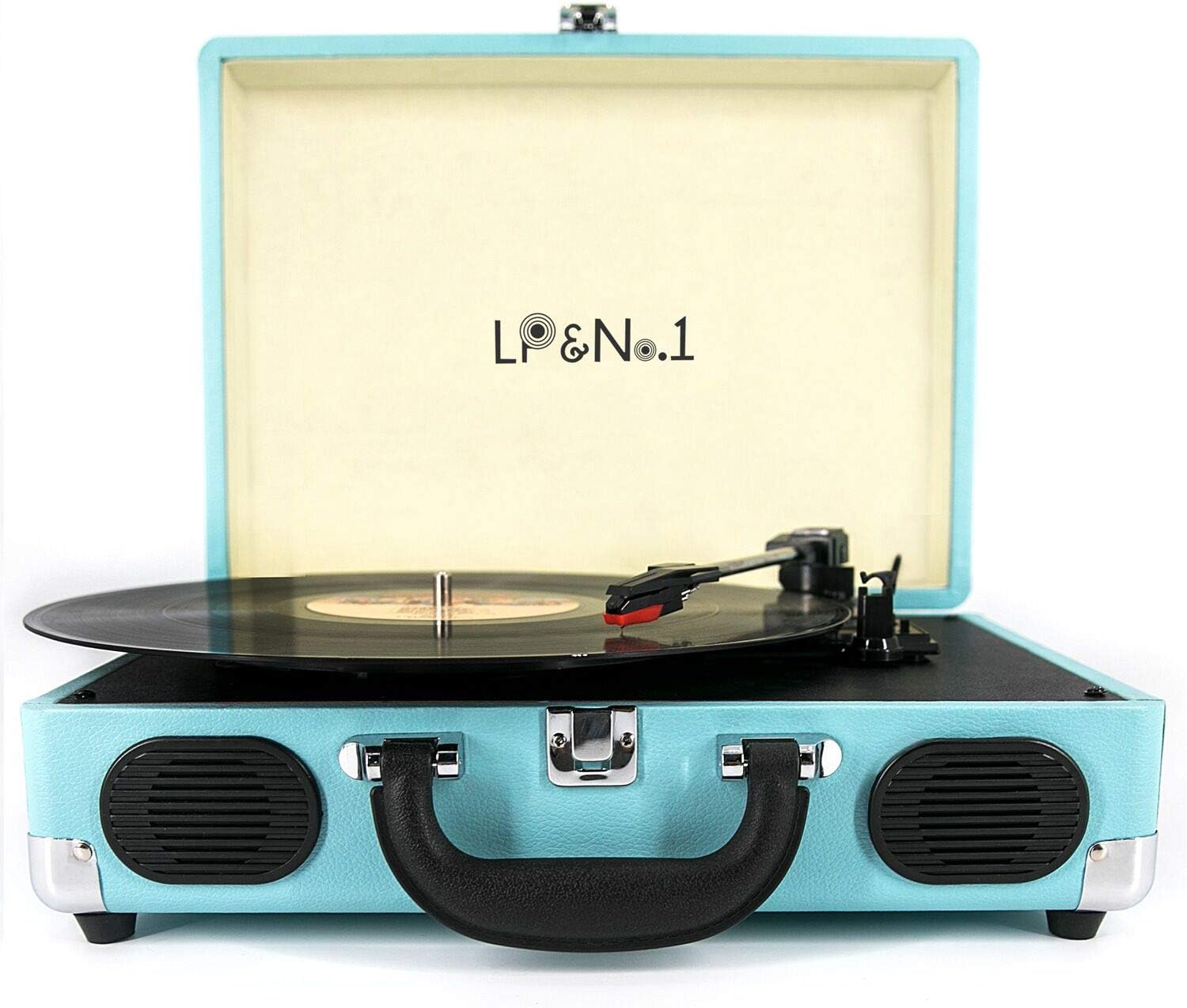 Amazon Lp No 1 ポータブル スーツケース ターンテーブル ステレオ スピーカー 付き 3 スピード ベルト ドライブ ビニール レコード プレーヤー ブルー Lp No 1 レコードプレーヤー