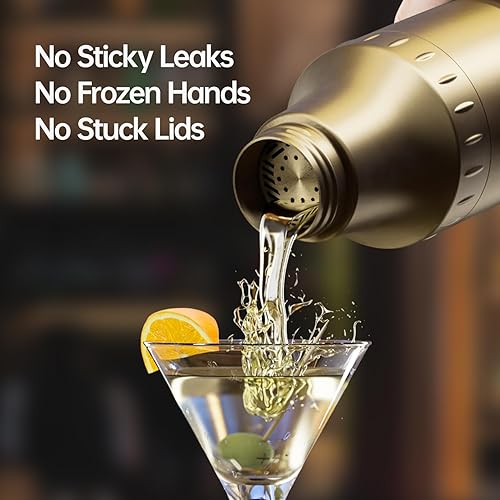 Miniatura 2 de Juego de coctelera híbrida  Coctelera de Martini de acero inoxidable aislada al vacío con colador y tapa jigger  Kit de cóctel de viaje con