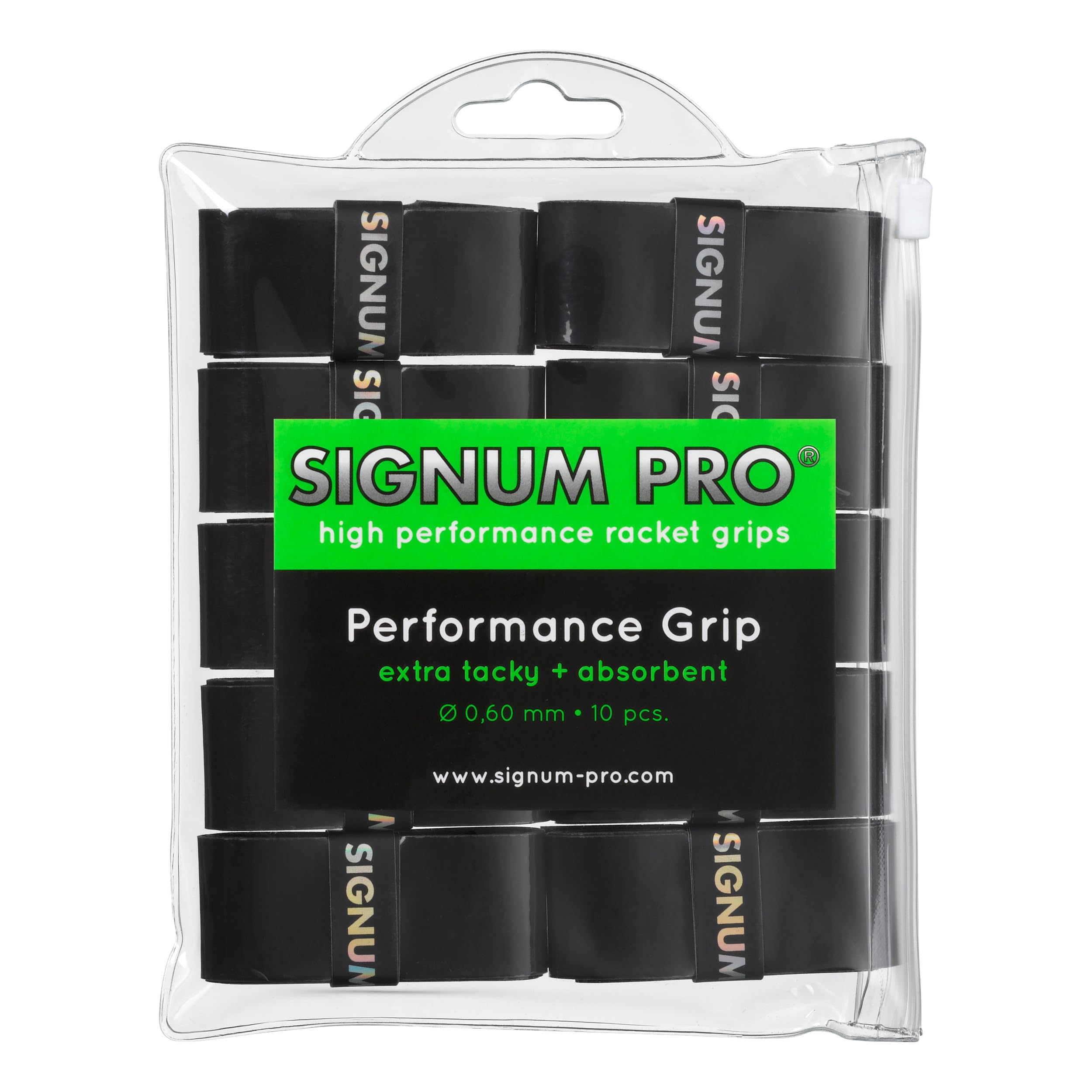 Signum Pro - Performance Grip - Tennis Squash Badminton Racket Overgrips - 0.60mm - Pack of 10 - Black