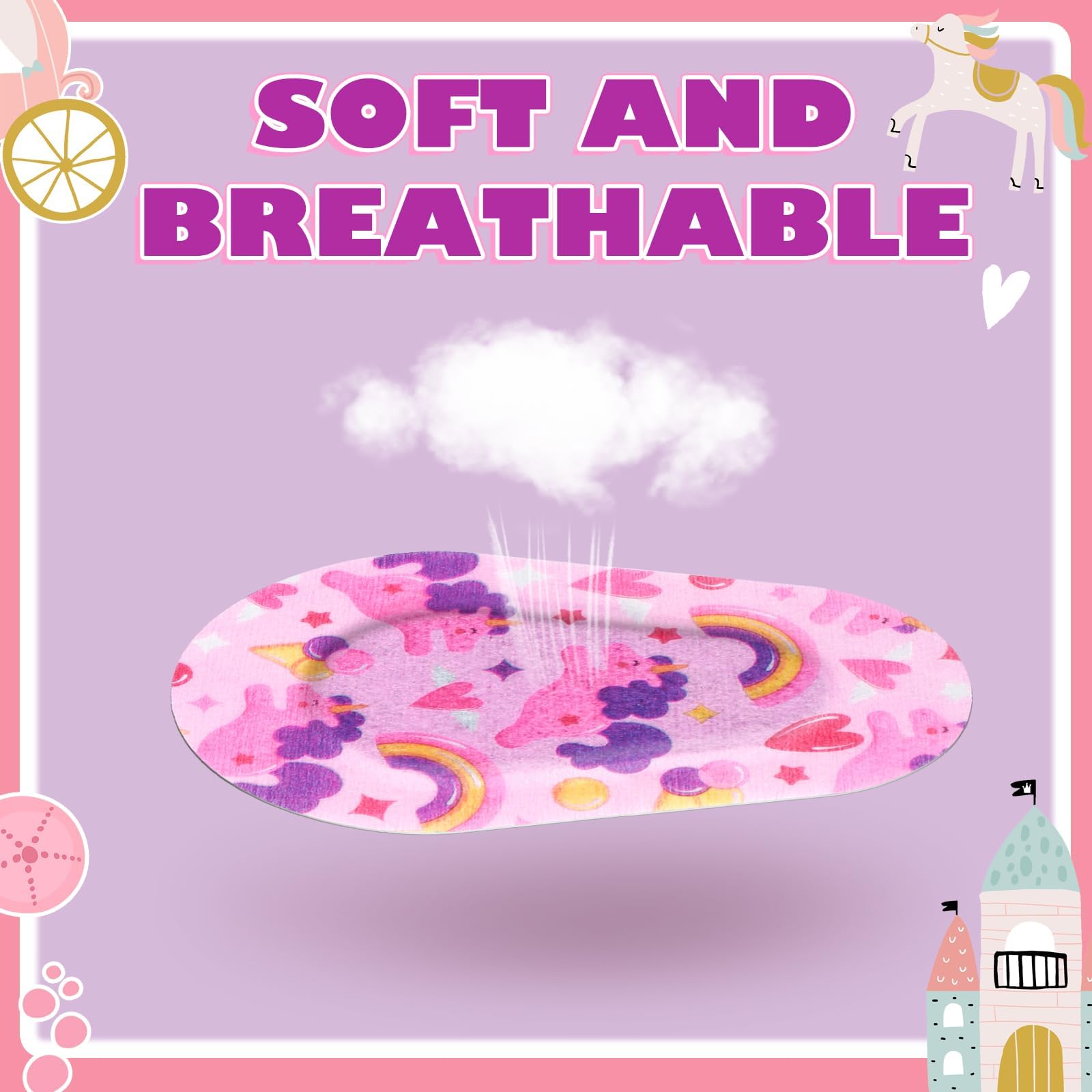 Panelee 60 Pcs Adhesive Eye Patches for Kids Girls Toddler Eye Patches Bulk Breathable Material, Light Blocking Cotton Colorful and Fun Designs Adhesive Bandages for Girls, 12 Styles