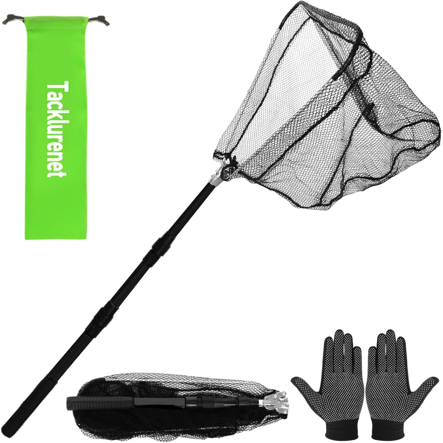 Aluminum Alloy Folding Fishing Net with Rubber-Coated Nylon and Storage Bag