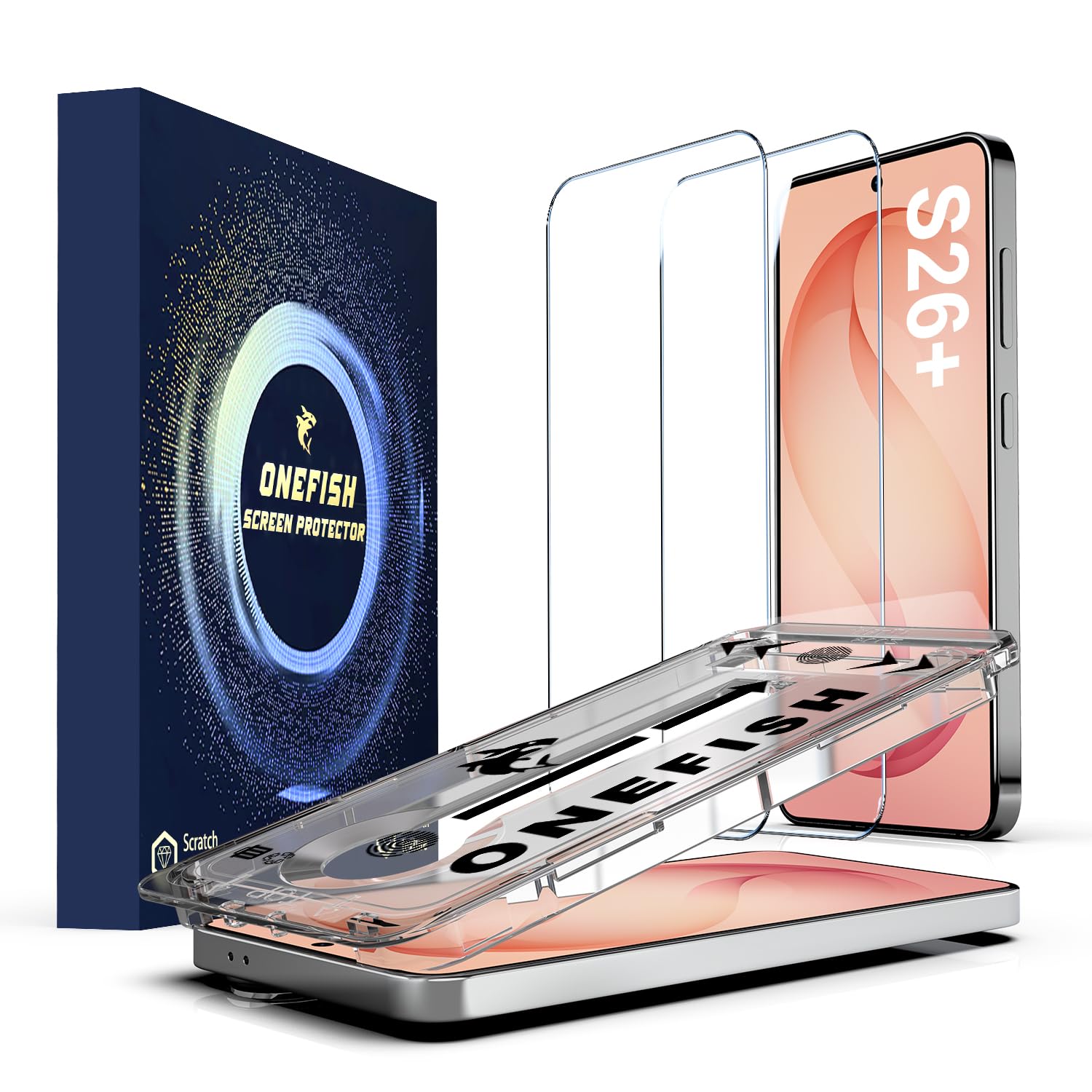 OneFish Screen Protector Compatible with Samsung Galaxy S26 Plus / S26 + | 9H Tempered Glass, HD Clear , Scratch Resistant , 10s Auto Dust-Elimination Installation, Support Fingerprint Unlock , 2 Pack