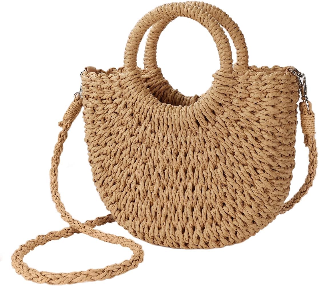 MAIRO LIFESTYLE Womens Straw Wicker Handmade Boho Summer Beach Tote Moon Bag (Beige Small) (B0CTG9DJY5) Amazon Price History, Amazon Price Tracker