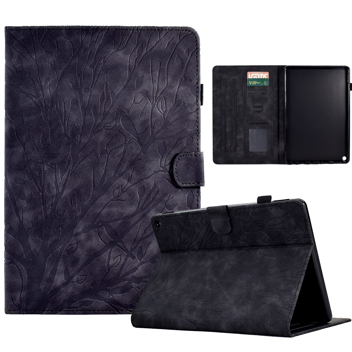 Etui do Kindle Fire HD 10 & Plus 2021 wydanie .1 cala, skórzane, odporne na upadki pokrowiec ochronny z gniazdem na karty / automatyczne uśpienia (czarny)