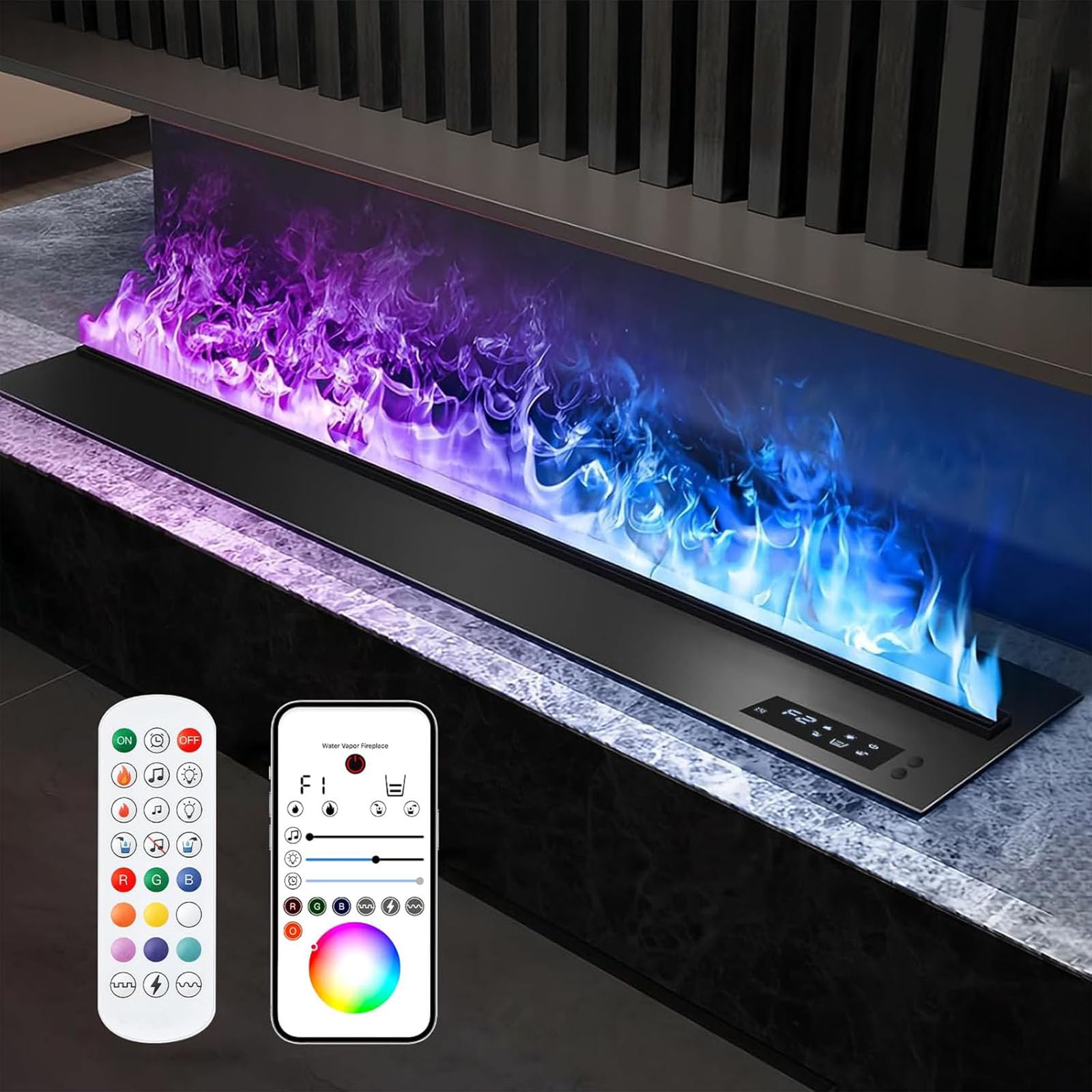 Camino Automatico A Vapore Acqueo 3D con Fiamma Atomizzata Realistica Umidificatore A Nebbia Multicolore da Incasso con Touch Screen Telecomando per Interne Bar,01,100cm/39.3in