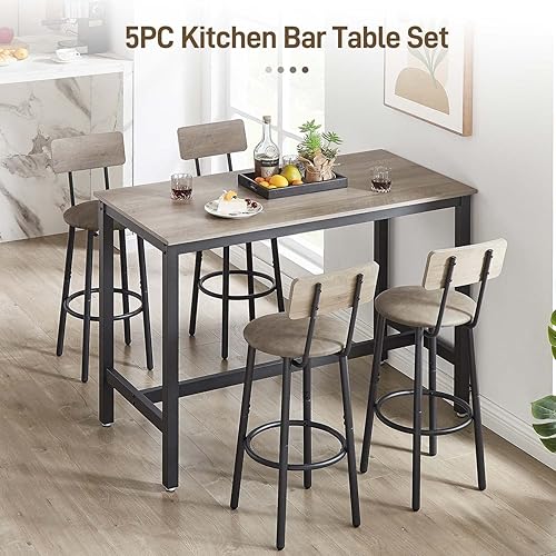 Miniatura 2 de IINE'a Juego de mesa de comedor de 5 piezas, mesa de bar y sillas, mesa de bar de cocina con taburetes para 4, mesa rectangular de pub bistró y