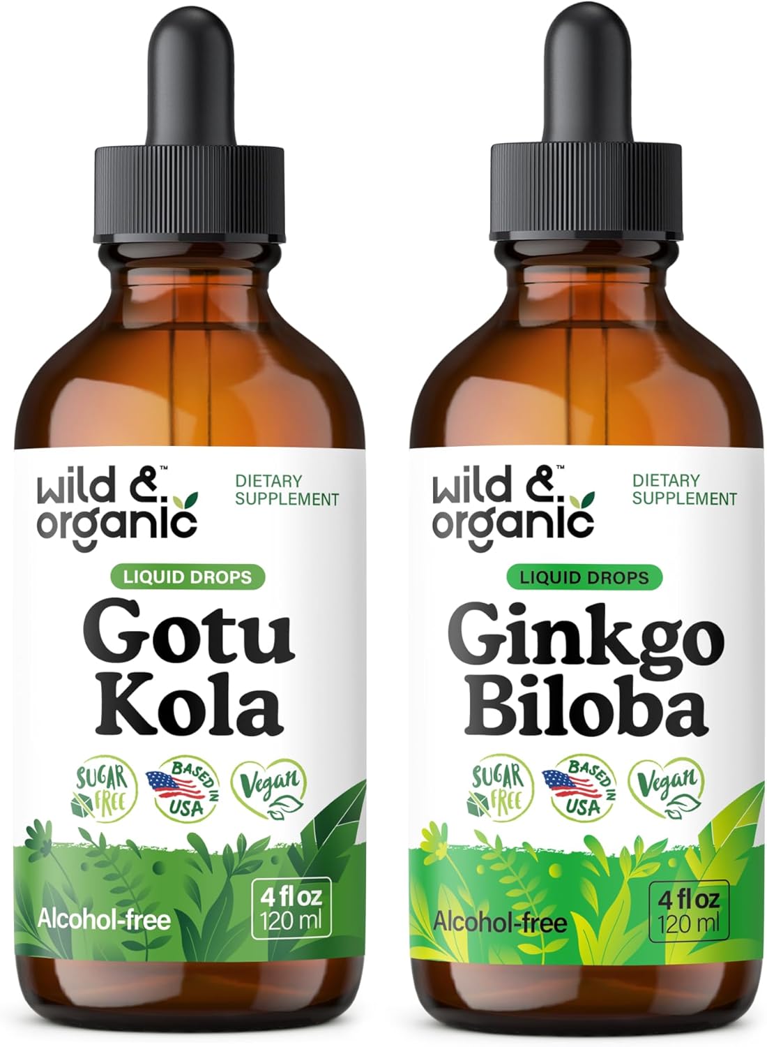 Wild & Organic Gotu Kola Tincture 4 fl oz & Ginkgo Biloba Tincture 4 fl oz