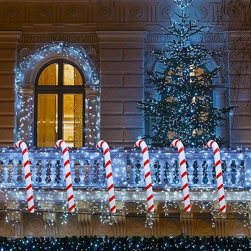 Miniatura 6 de Paquete de 12 bastones de caramelo inflables para decoración de Navidad, 35 pulgadas, para exteriores, bastones de caramelo gigantes, accesorios