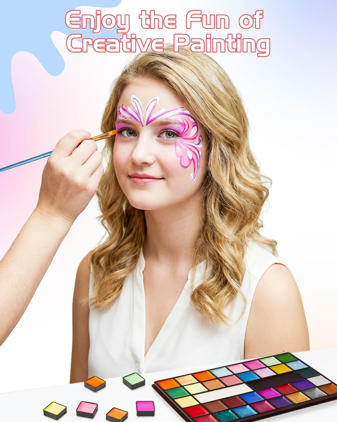 Lictin Pittura per Viso 36 Colori-Face Paint,10 Pennelli Professionali ,30 grafica per festa di Halloween, compleanno, Natale Paletta di bellezza,grande rega