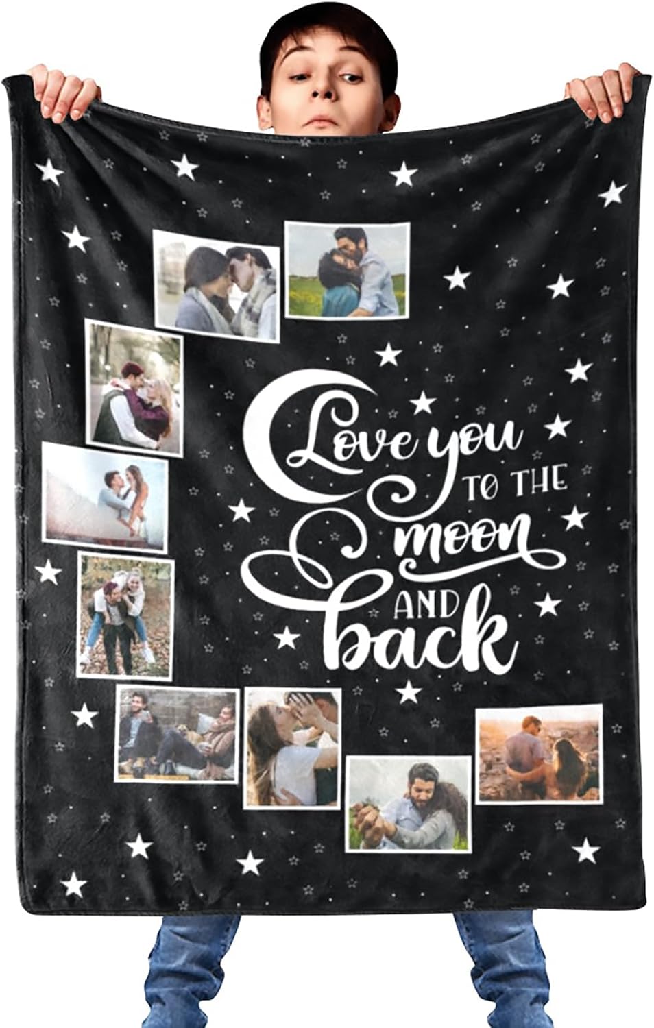 Love You to the Moon and Back Blanket, Custom Blanket with Photos Personalized Flannel Throw Blanket for Couch Sofa Bedroom Living Room, 30" x 40", 9 Photos
