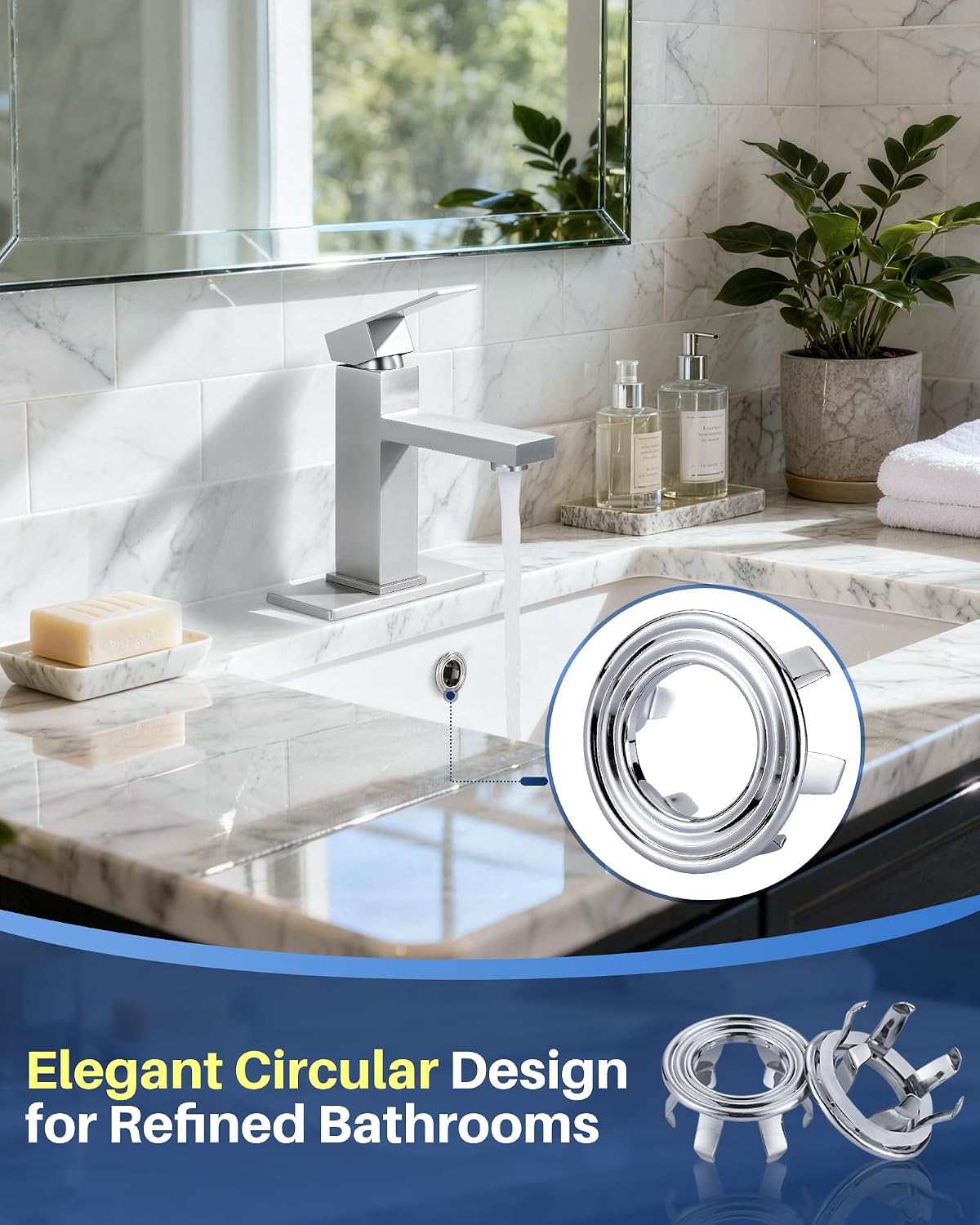 Sink Overflow Ring, 2 Pack Brass Bathroom Sink Overflow Trim Cover image 5