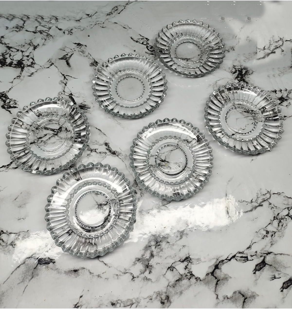 Glass Tea Saucers Set of 6, Clear Modern Design, 4.3 in Diameter, BPA Free, Tea Cup Coasters for Drinks - Clear