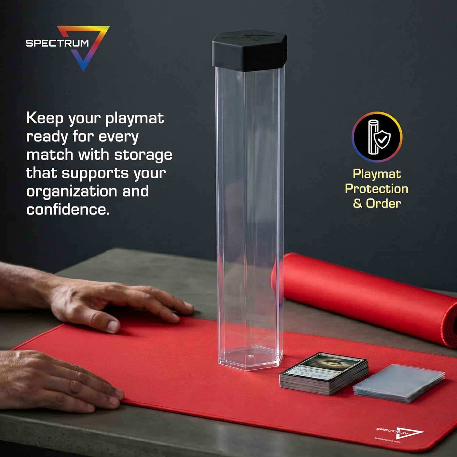 BCW Large Playmat Tube - 2 Pack | Hexagon Playmat Holder for 24" x 14" Mats | Plastic MTG Mat Tube | Protective Storage Case for TCG, MTG, and Card Games