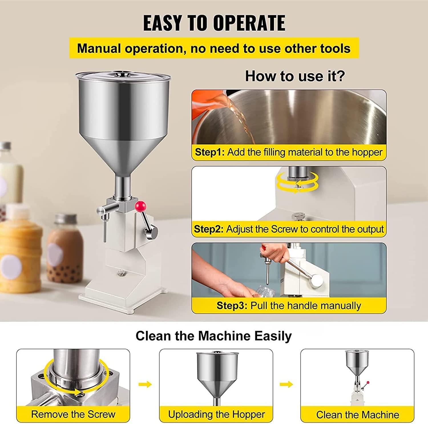 TREEYX Paste Filling Machine 5-50ml Bottle Filler Manual Liquid Filling Machine for Cream Honey Shampoo Cosmetic Oil — view 7