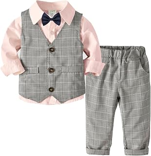 Kid Boys Gentleman Suit Toddler Boy Outfits Set Long Sleeve Shirt with Bowtie + Waistcoat + Pants