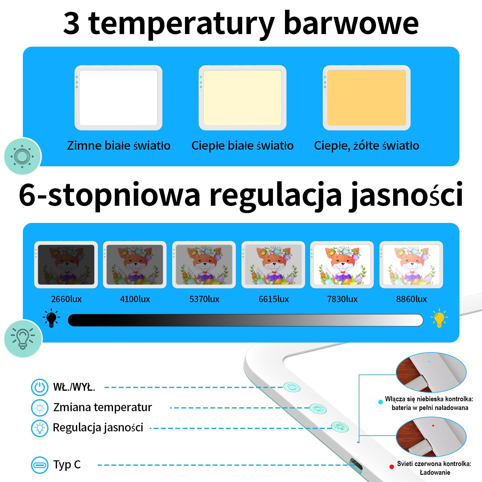 TOHETO A4 ładowana super jasna podkładka świetlna LED z torbą do przenoszenia Cricut Narzędzie winylowe, przenośna bezprzewodowa tablica oświetleniowa 3500 mAh do śledzenia, malowania diamentowego,