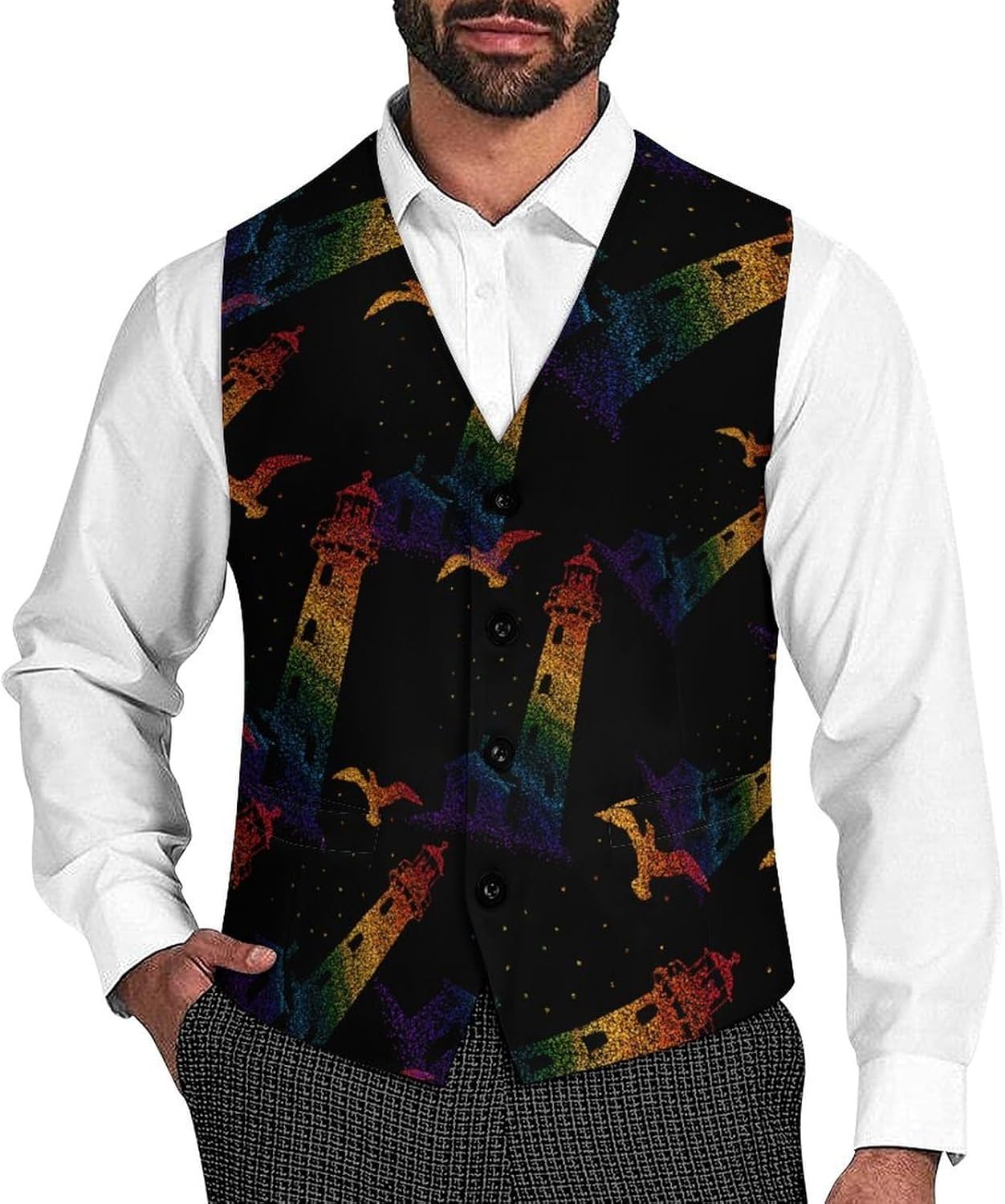 Lighthouse Gulles Soaring Men's Suit Vest Formal Vests Casual Dress Fit Waistcoat Casual Tuxedo for Business