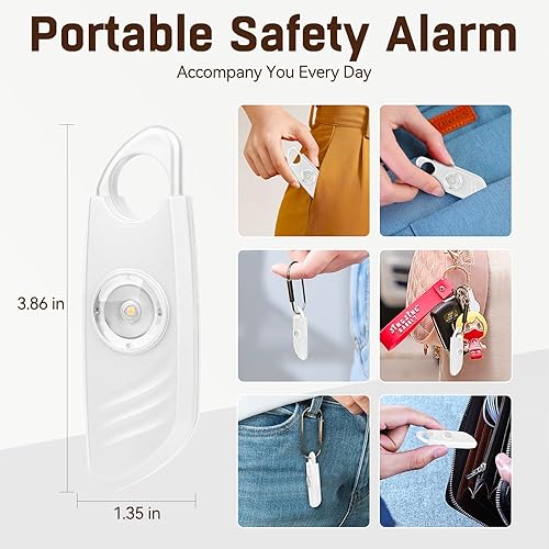Miniatura 4 de Alarma de seguridad personal para mujeres, alarma personal de sonido seguro de 140 dB con luz estroboscópica, dispositivo de sirena de protección