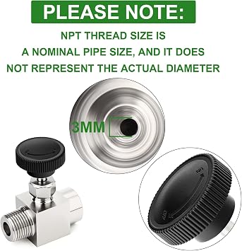 TAISHER 1PCS 316 Stainless Steel Needle Valve With Wheel Handle 1/2 NPT Male x 1/2 NPT Female