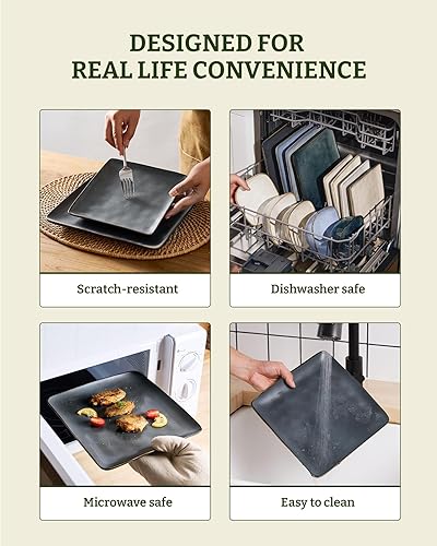 Miniatura 7 de Famiware Juego de vajilla para 8, Juego de 24 piezas de platos y cuencos de cocina Ocean Square, apto para microondas y lavaplatos, resistente a los