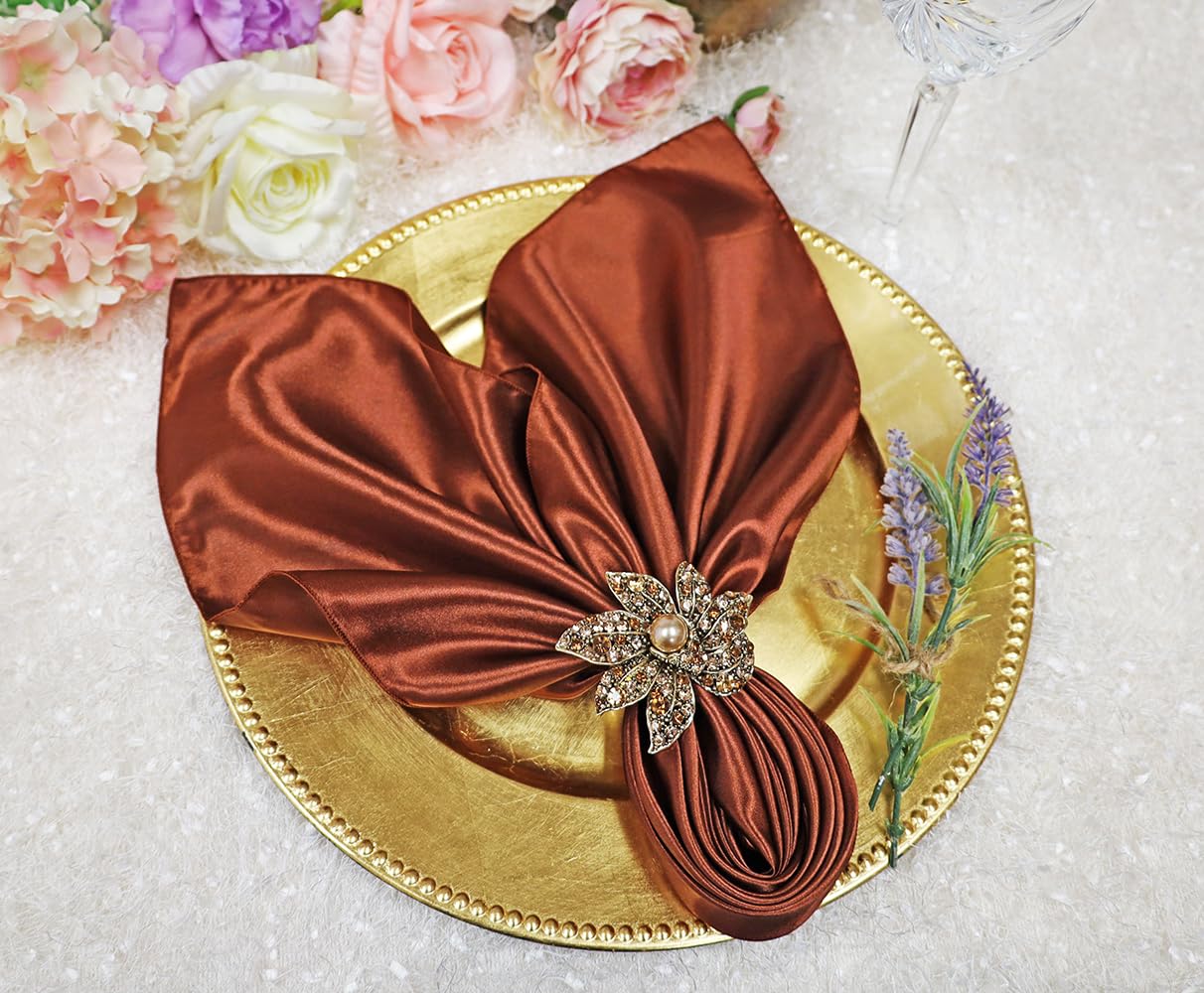 Wedding Linens Inc. 10 pcs Satin 20" x 20" Dinner Table Linen Napkins for Restaurant Kitchen Dining Wedding Party Banquet Events - Cognac