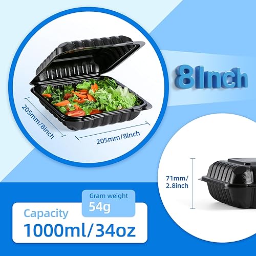 Miniatura 16 de YANGRUI Recipientes de plástico de 6 pulgadas, 17 onzas, paquete de 55 unidades – tapa reutilizable Crystal View anti niebla sin BPA PP Clamshell
