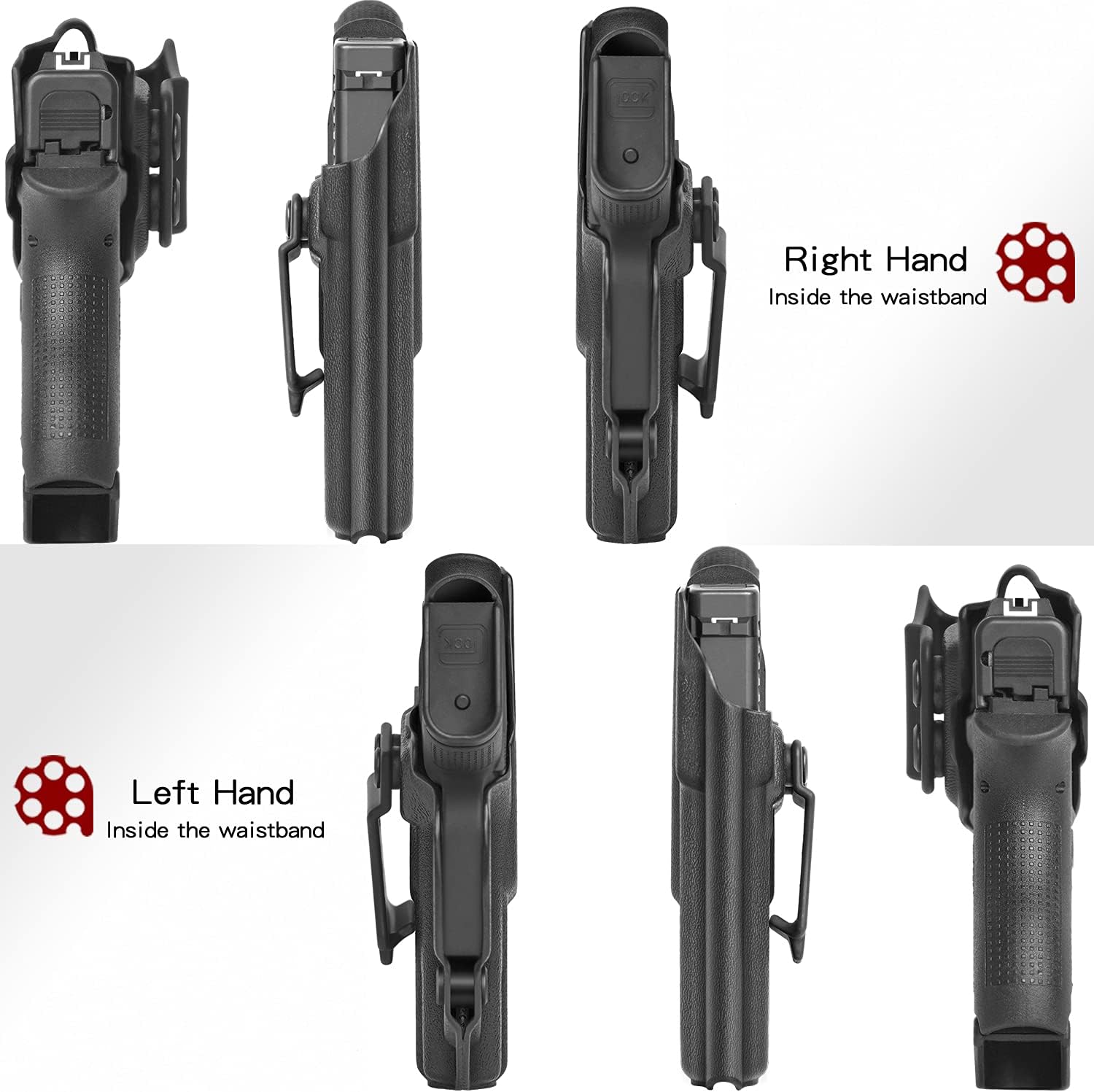 Amberide IWB Kydex Holster for Glock 17 19 19X 20 21 22 23 26 27 31 32 34 42 43 43X 45 48 Gen 1 2 3 4 9 & MOS, Select Your Model- Concealed Carry Quick Draw, Full Trigger Guard Coverage
