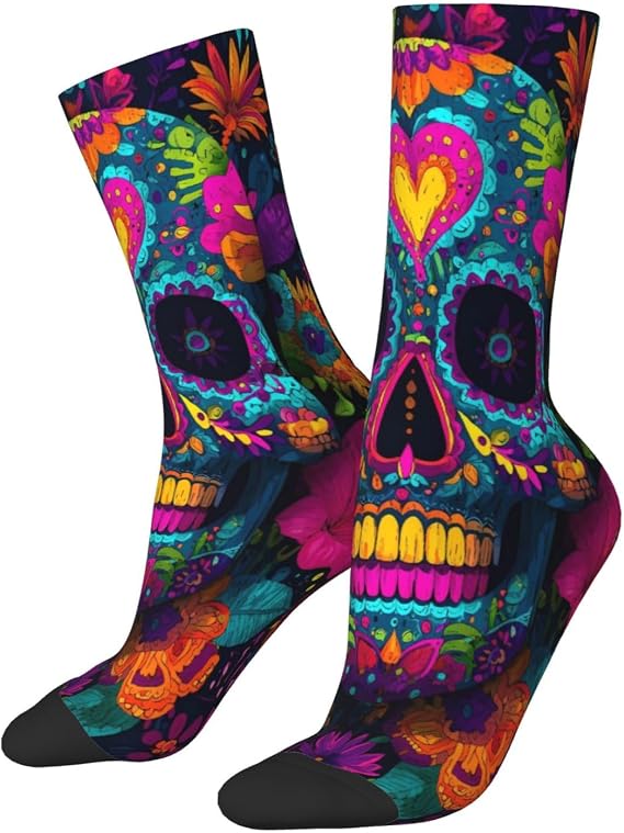 Funny Socks For Men Women,Crazy Colorful Novelty,Sugar Skull1