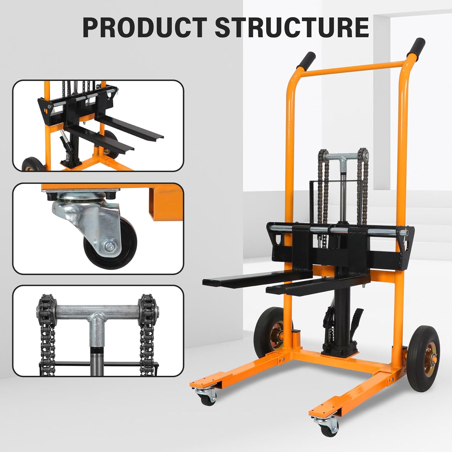 Hydraulic Material Stacker, Pallet Jack Truck Dolly, 440 lbs Capacity, 35.8" Lifting Height, 18.5" Fork Length Pallet Stacker with a Lift Plate