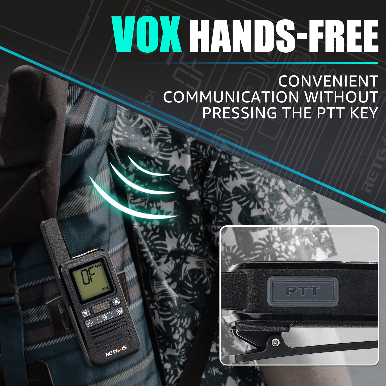 Retevis RB667 Walkie Talkie Profesional Pequeño, PMR446 Walkie Talkie Recargable 1600mAh, Pantalla LCD, VOX, USB-C, para Adultos, Restaurante, Senderismo (Negro,2 Pcs)